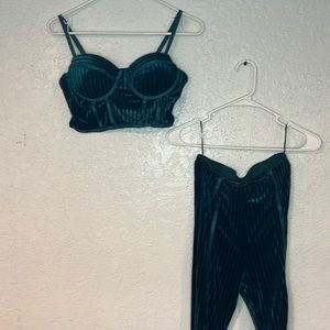 Size small green velvet 2 piece set